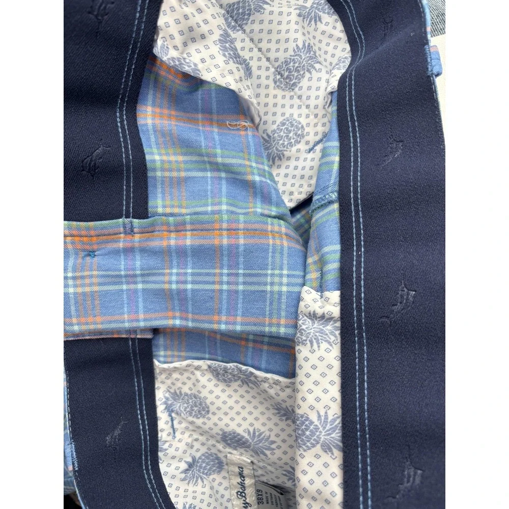 Tommy Bahama On Par La Vida Check Shorts Mens 38 Blue Plaid Chino 9 Inseam